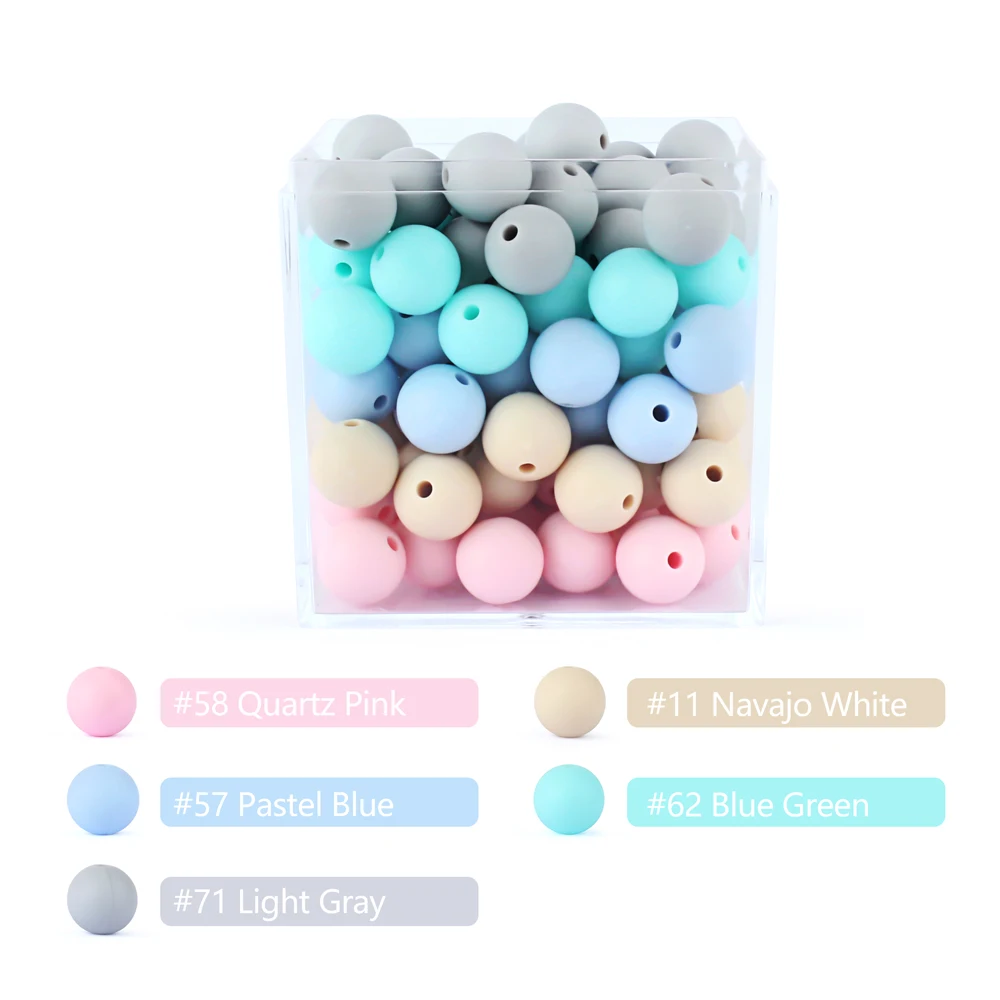 15mm 100pcs Silicone Loose Beads Food Grade Safe Silicone Teether DIY Chewable Colorful Round Ball Baby Teething Beads Baby Toys