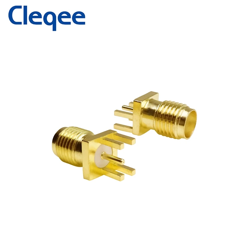 Cleqee 10PCS SMA หญิง Jack Adapter Solder ขอบ PCB ตรง Mount RF ทองแดงเสียบปลั๊กทอง