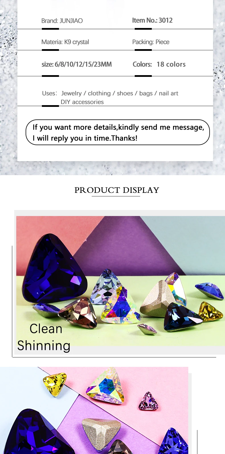 High Quality Pointed Back Gems K9 Glass Fancy Stone Triangle Crystal Rhinestone Loose Stones For DIY Jewelry Decoration Crafts