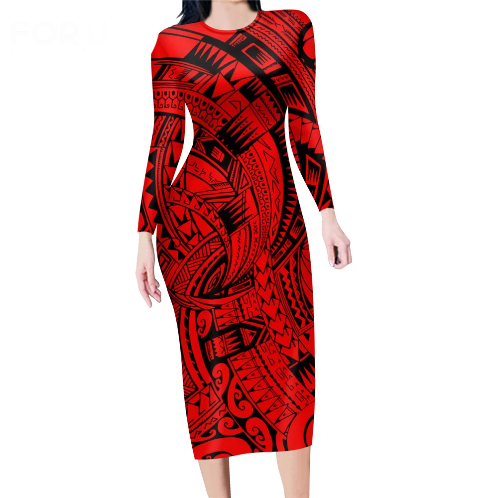 Noisydesigns Fashion Hawaii Polynesian Tribe Pattern Print Women Sexy Long Tops Bodycon Pencil Dress Casual Party Vestidos Mujer