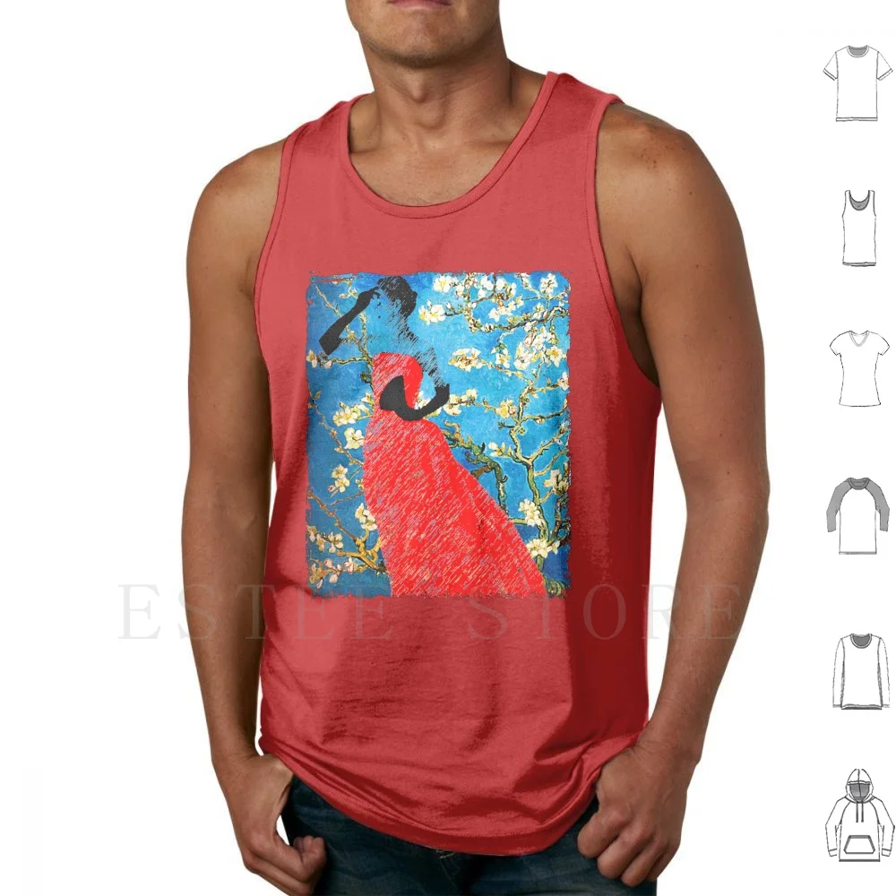 Van Gogh Tank Tops Vest Sleeveless Art Almond Blossom Red