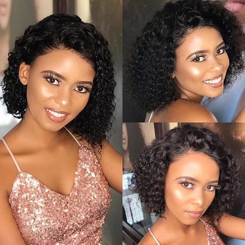 

Short Curly 13x6 Transparent Lace Front Wig Bob Wigs For Women Human Remy Hair Lace Closure Pixie Cut PrePlucked Nabeauty 180%