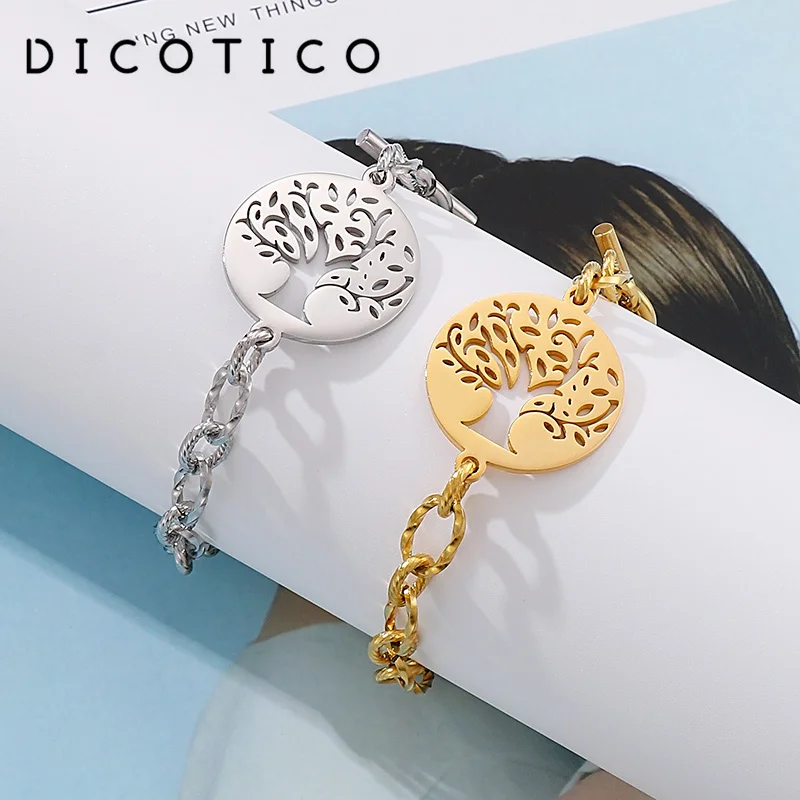 Fashion Elegant Life Tree Stainless Steel Gold Women Bracelets Silver Color For Female Wedding Party Jewelry Christmas Gift