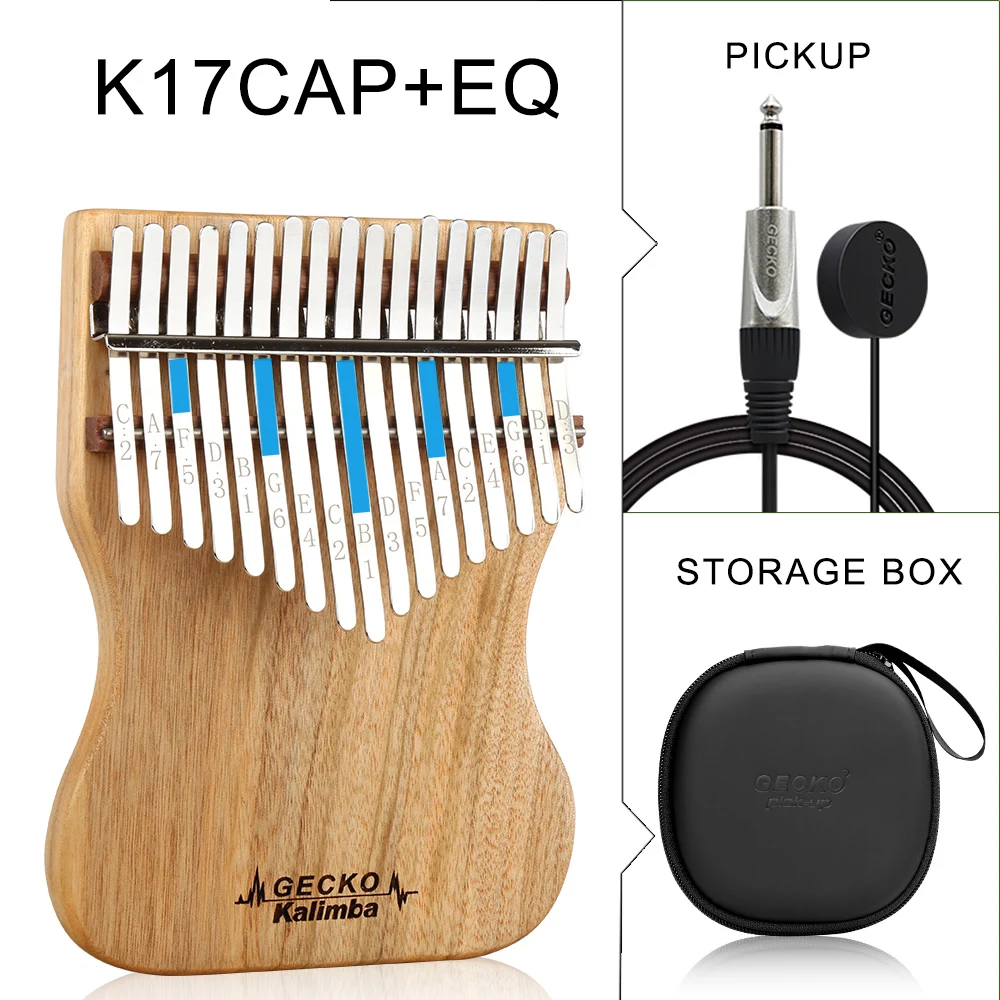 B Tone GECKO Kalimba 17 Keys Full veneer Camphor wood,with Instruction and Tune Hammer, Portable Thumb Piano Mbira Sanza K17cap