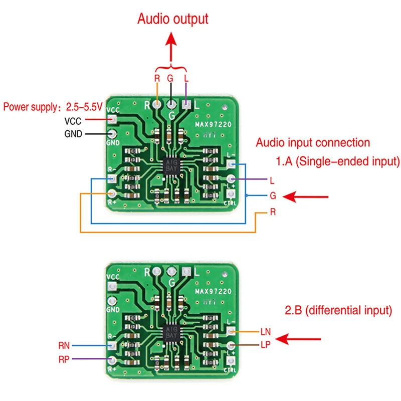 MAX97220 Differential to Balanced Headphone Amplifier Board Single-ended Output