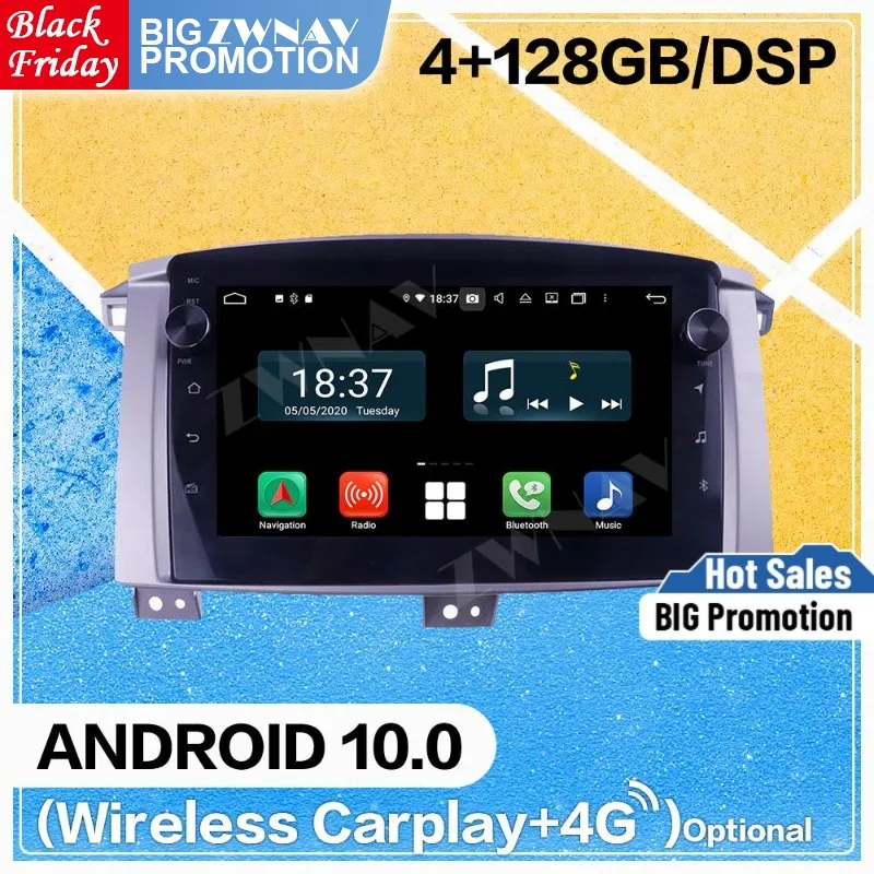 4+128G Carplay Android Screen Player For Toyota Land Cruiser 100 LC100 2002 2003 2004 2005 2006 2007 GPS Unit Radio Audio Stereo