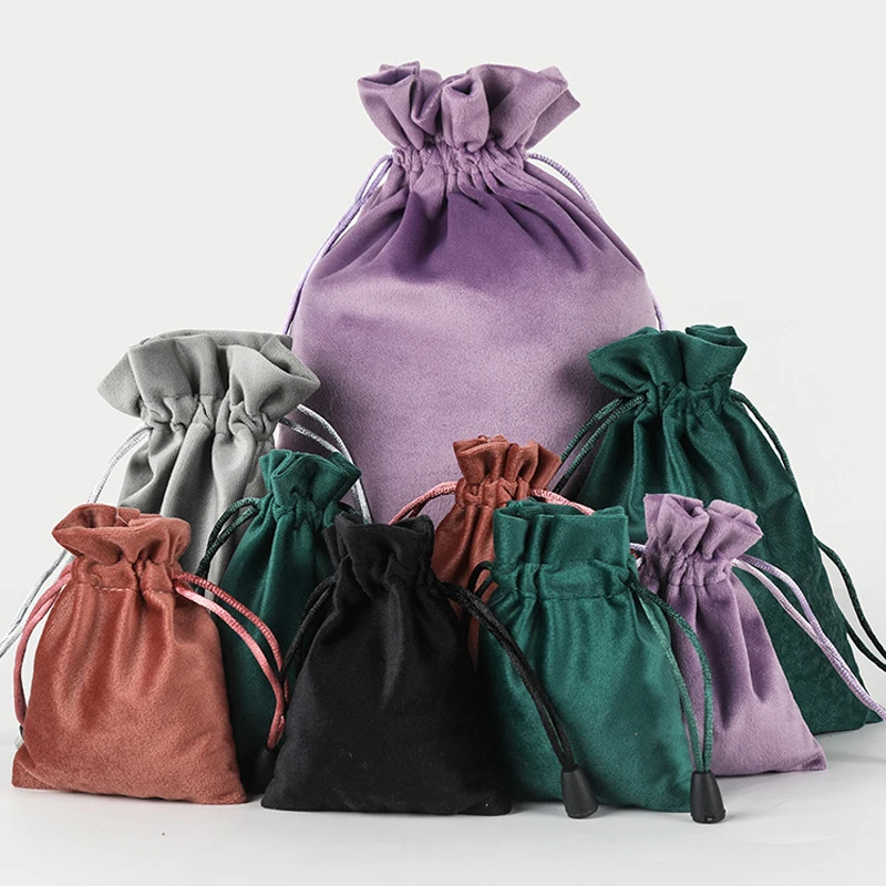 1Pc Drawstring Velvet Pouches Jewelry Packaging Display Bags Soft Eyewear Case  Wedding New Year Gift Bag Xmas Present Pocket