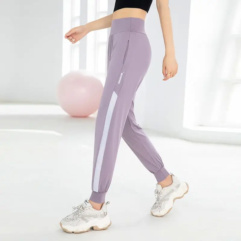 Women Sweatpants Widened High Waist Hip-Lifting Slimming Yoga Wear Loose Pocket Fashion Tie Feet Fitness Sports Running Pants