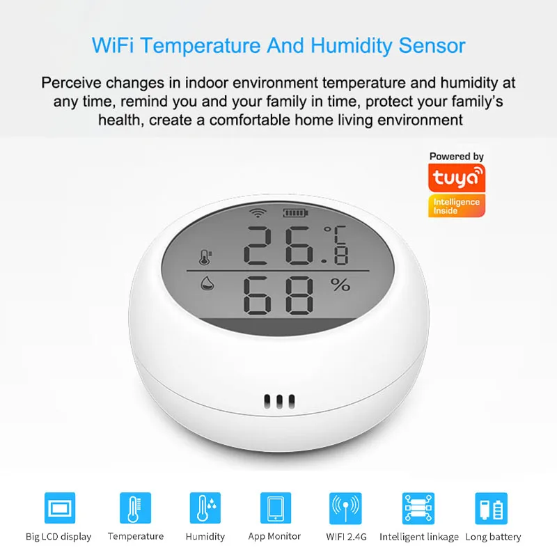 

WIFI Temperature And Humidity Sensor Indoor Hygrometer Thermometer With LCD Display Support Alexa Google Assistant Smart Home