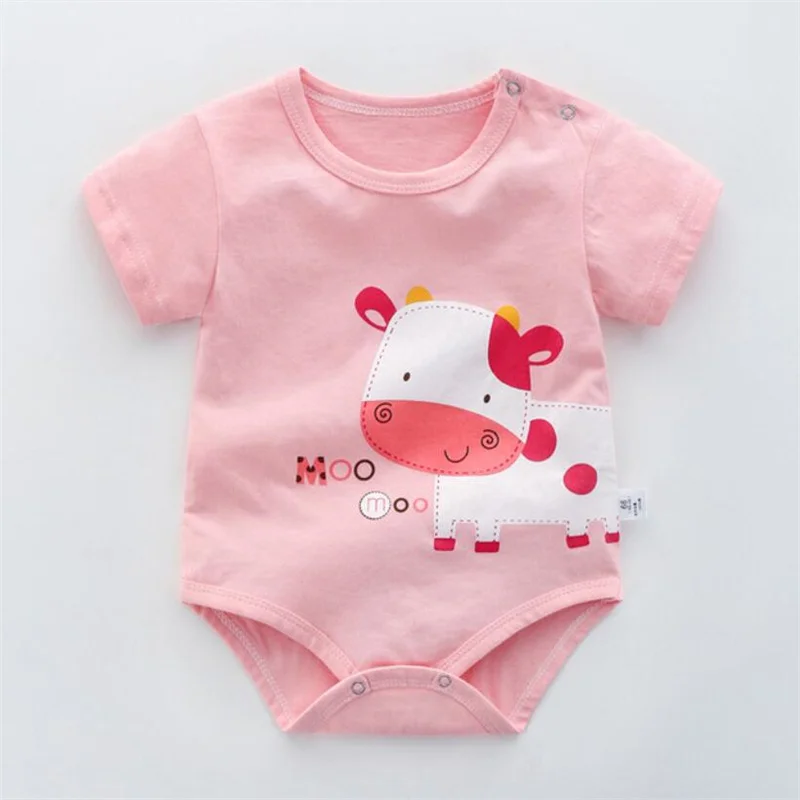 

Newborn Baby Bodysuit Boys Bag Fart Rompers Girls Pink Cartoon Cows Jumpsuit Toddler Cotton Body Suit Short Sleeve Clothes A412