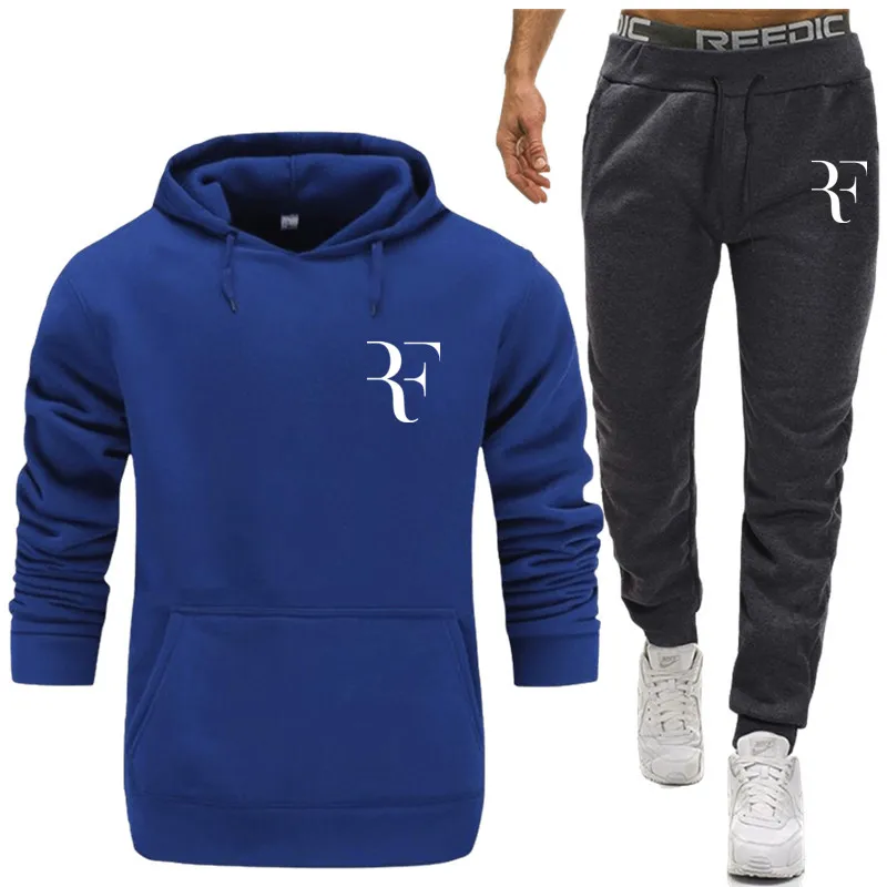 roger federer Men Running Sportswear Suits Sweatshirt Sweatpants Gyms Training Hoodies and Pants 2pcs Sets Tracksuit Coats