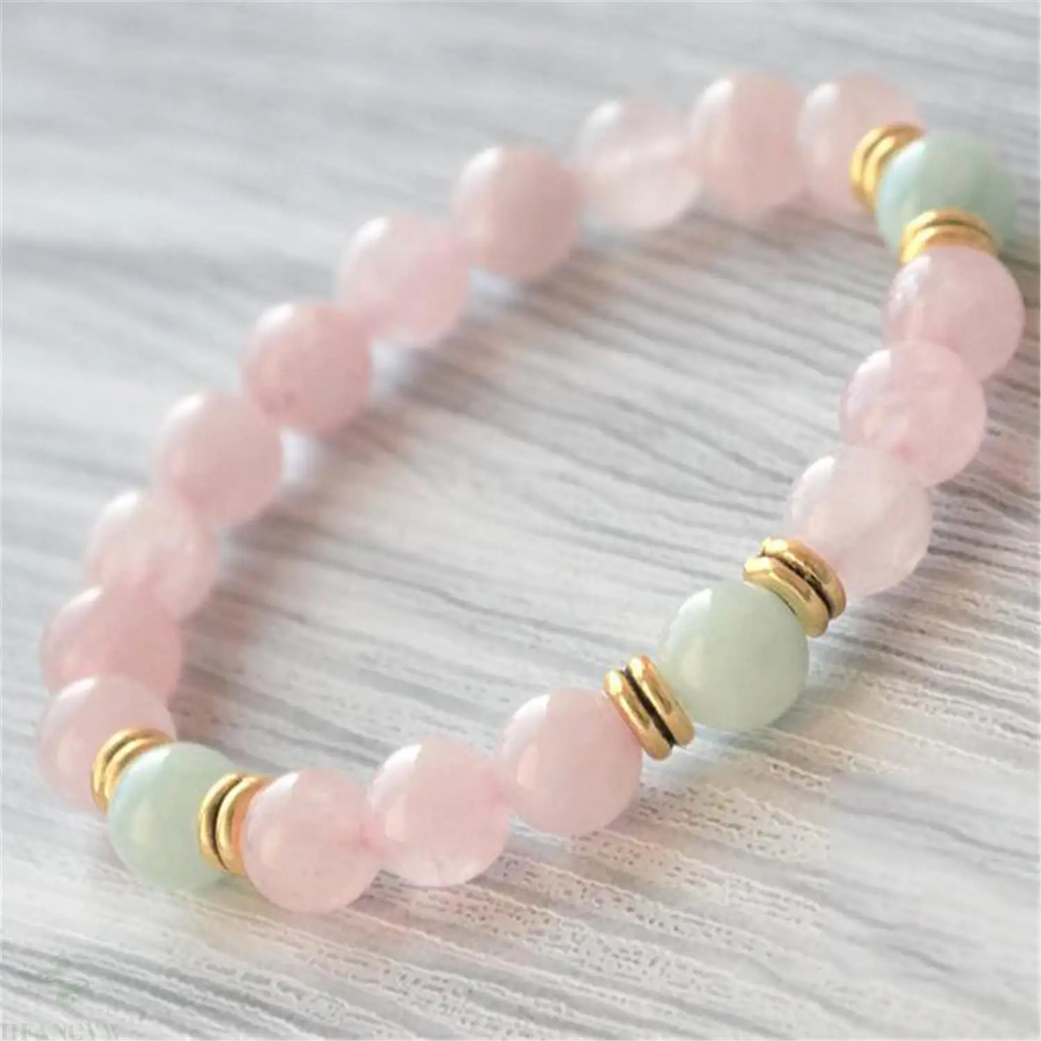 

8mm Rose Quartz Gemstone Handmade Mala Bracelet Wristband Meditation Spirituality Tibetan Religious Prayer