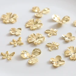 Copper plated real gold flower cap spacer gasket DIY jewelry bracelet hair ornament hand made material accessories 4pcs