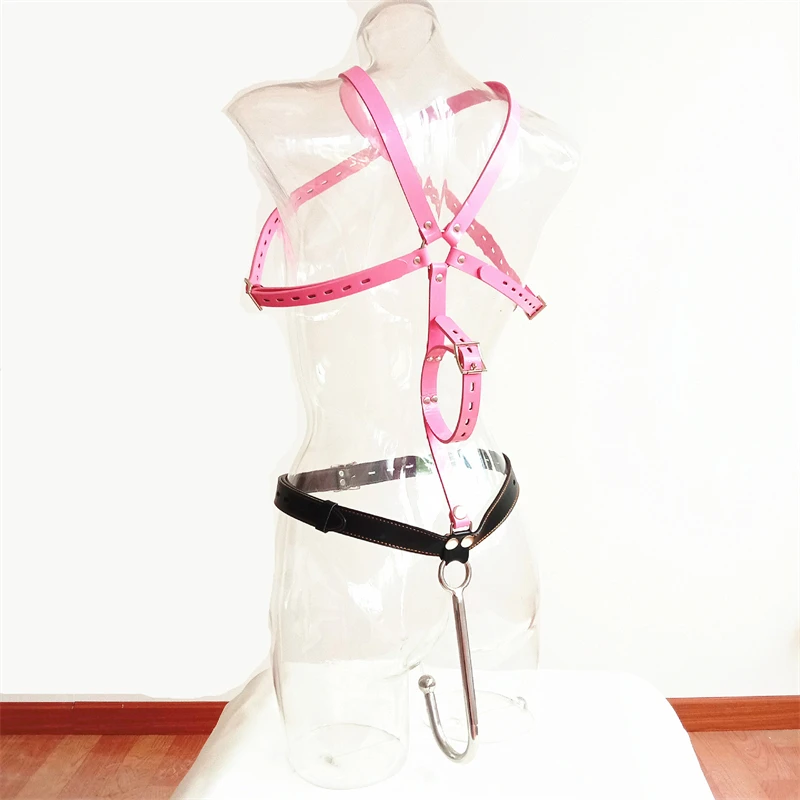 Metal Butt Plug Anal Hook Set With Handcuffs Belt Leather BDSM Bondage Harness Back Pack Chest Restraint