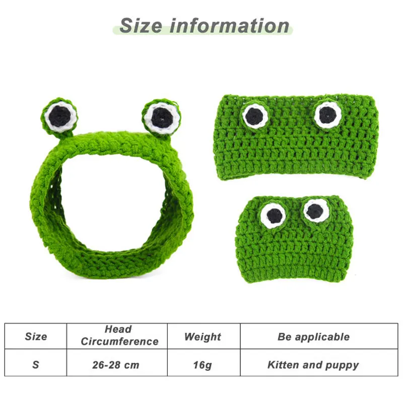 Wool Cat Supplies Headdress Frog Shaped Cat Headgear for Kitten Knitted Cartoons Pet Accessories Cute Puppy Hat Handmade Cosplay