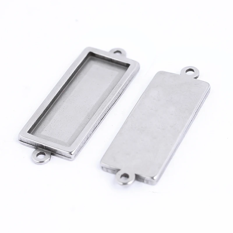 5 sztuk ze stali nierdzewnej 10x25mm prostokąt Cabochon złącza baza bezel tace ustawienia Diy bransoletka komponenty do wyrobu biżuterii