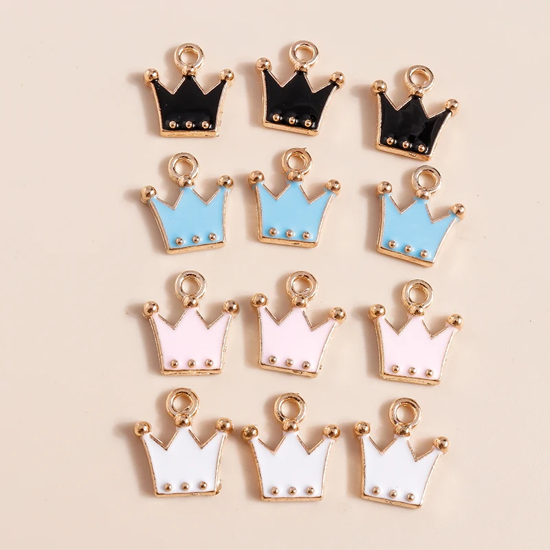 10pcs 12*11mm Cute Enamel Crown Charms Pendants for Necklace Earrings Keychain Diy Jewelry Making Accessories