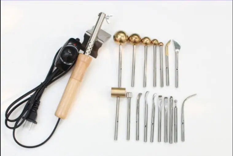 220V ดอกไม้ Ironer 17-Head Trowel Hand Made ดอกไม้เครื่องมือ Double-Layer Inner Core หนังแกะสลักเครื่องมือ