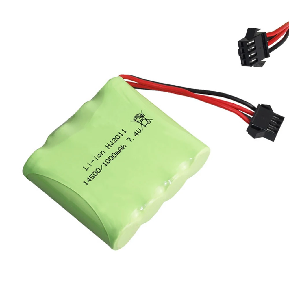 7.4V 1000mah Lipo Battery 14500 SM4P Plug for 1/16 RC  Off-road Vehicle 4WD Drive High-speed Climbing Drift Racing Car toy parts