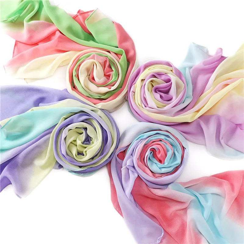 NEW Plain bubble chiffon print  rainbow color striped shawls headband beach hijab summer muslim wraps scarves/scarf 10pcs/lot