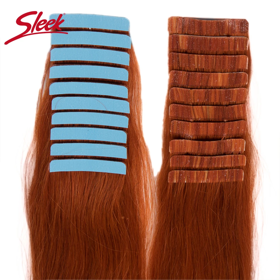 Sleek เทป Peruvian Straight Hair Extension สีส้ม4 #8 #10 #16 # หนาสีน้ำตาล Remy มนุษย์ผมสำหรับ Salon