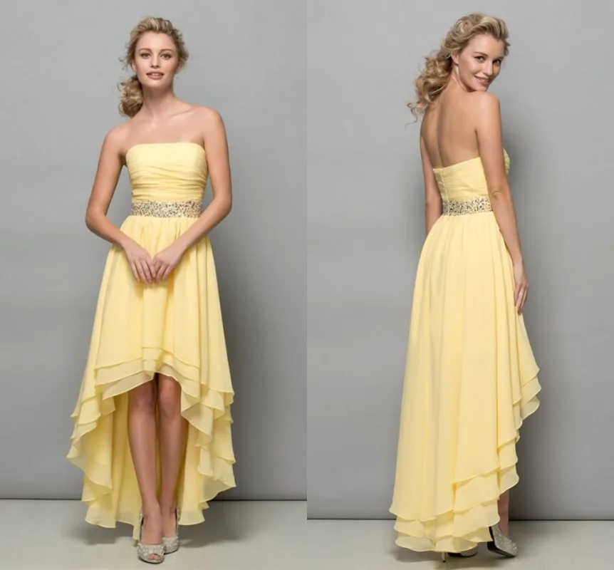 Fashion Asymmetrische Chiffon Avondjurk 2021 Chic Strapless Tiered Pailletten Hoge Lage Prom Party Gown Vestidos De Fiesta