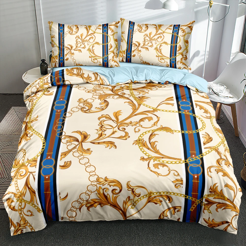 Luxury Baroque Euro Bed Linen Golden Colorul Comforter/Duvet Cover Set Twin Full Queen King Size 203x230cm Bedding Set Bedrooms