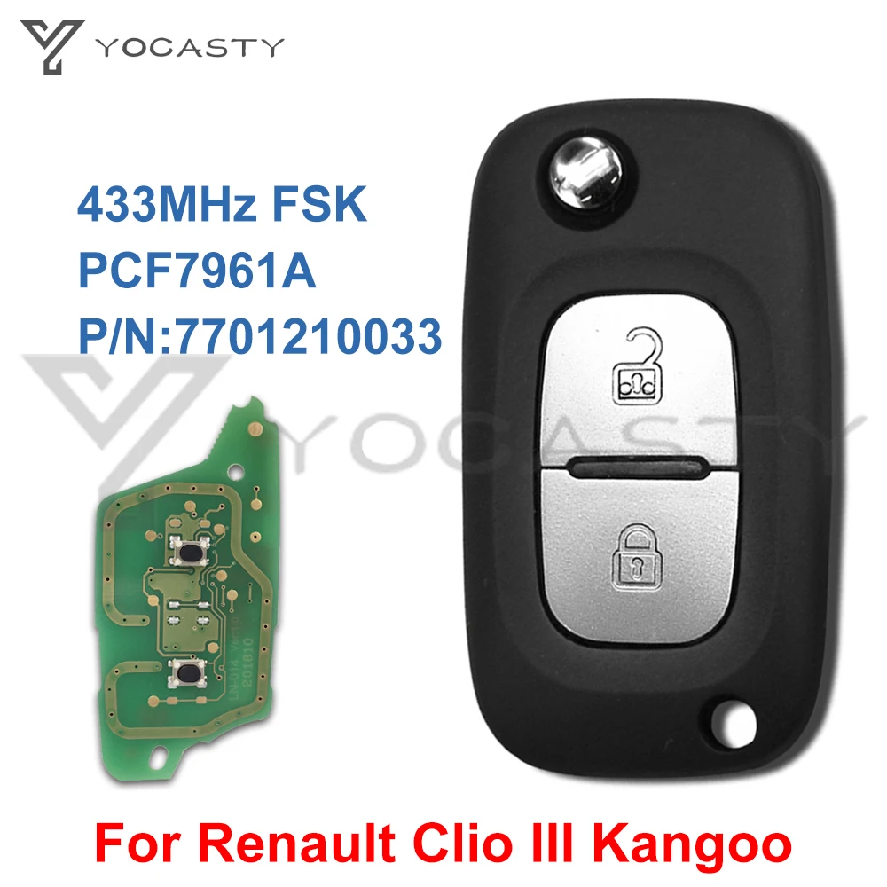 

YOCAST 7701210033 2 Buttons ID 46 Chip Flip Remote Key For Renault Clio III Kangoo Master Modus Twingo 2006-2016 433MHz PCF7961A