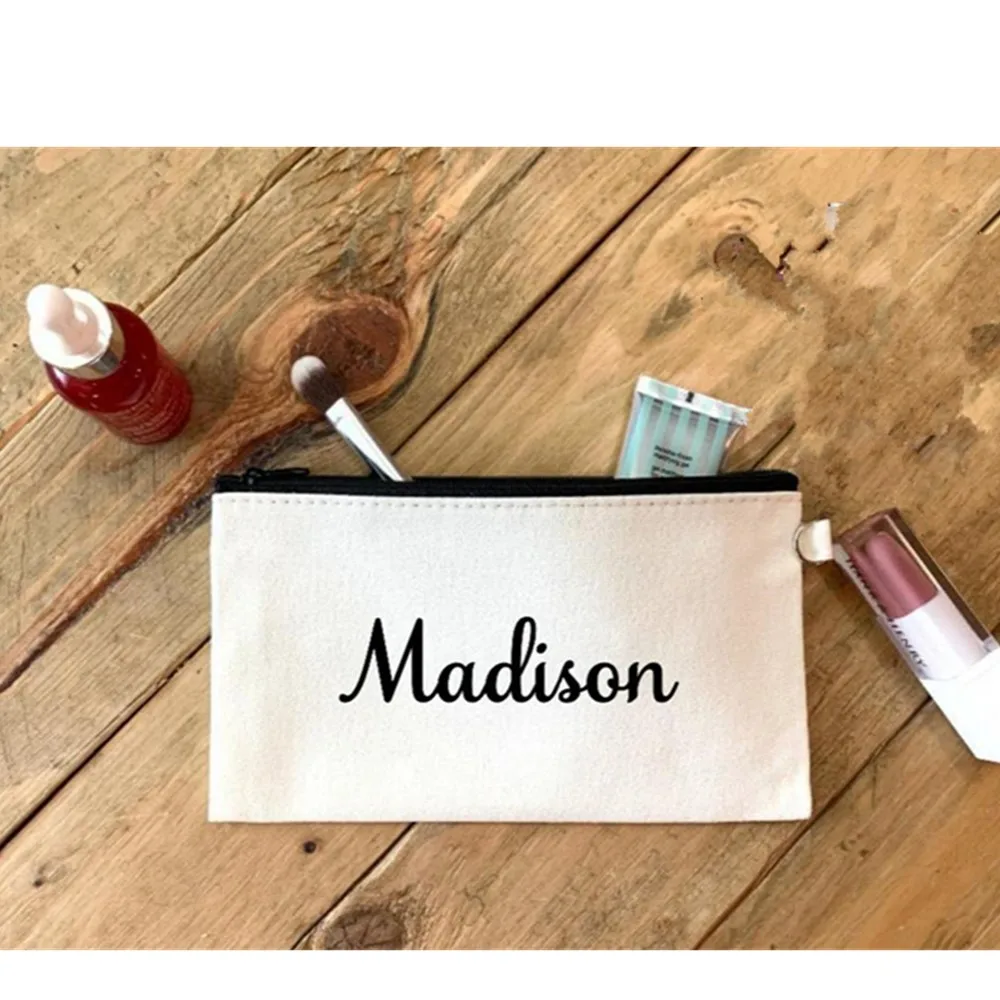 Personalized white Makeup Bag, Bridesmaid Proposal Gift bag   for Bride Custom  Name Cosmetic Bag black Monogram make up Bag