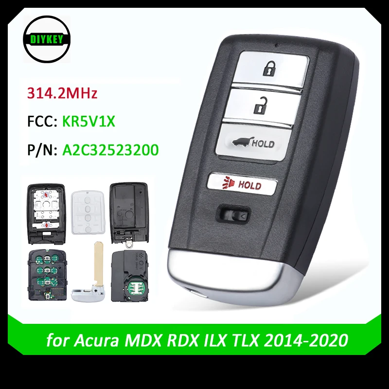 

DIYKEY KR5V1X 314.2MHz PCF7953X ID47 Chip Smart Remote Key Fob for Acura MDX RDX ILX TLX 2014 2015 -2020 A2C32523200 A2C32523300