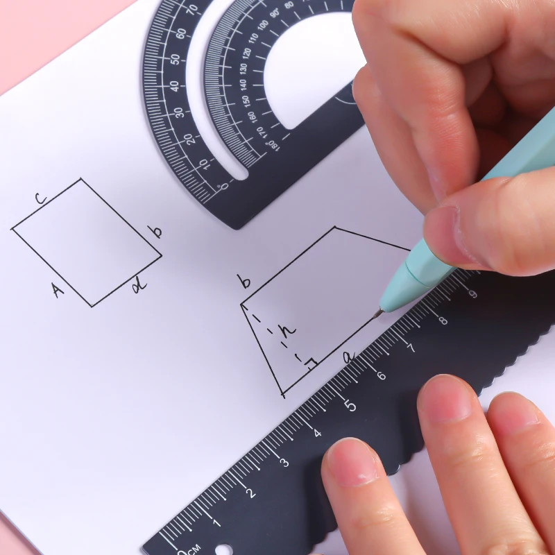 M&G Metal Ruler 15cm Set Stationery for Students Straightedge Triangle Ruler with Wave Line Protractor, Compass Triangle Plate