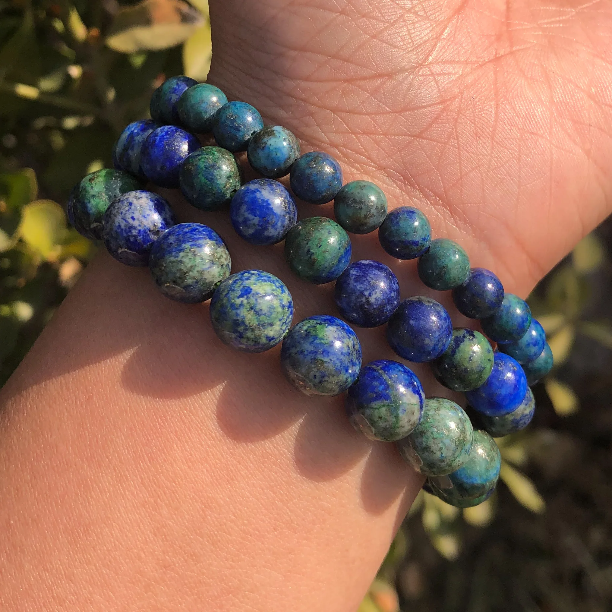 1 Pc Fengbaowu Natural Azurite Color Lapis Lazuli Bracelet Round Bead Crystal Quartz Healing Stone Women Men Jewelry Gift