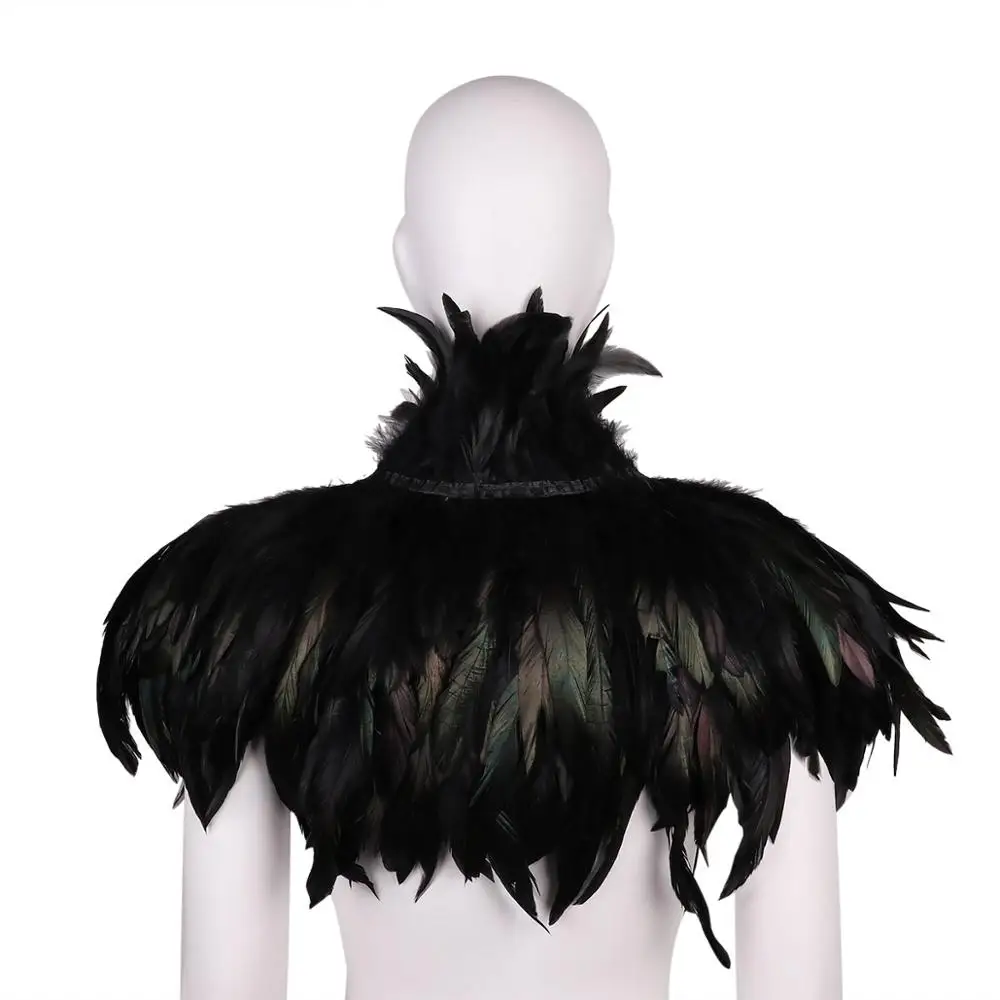 Capa de plumas victoriana gótica, chal, bufanda, gargantilla de plumas, envolturas góticas, poncho, collar de estola, disfraz de cosplay de