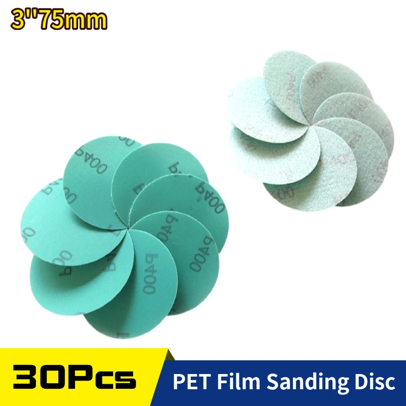 3Inch Sanding Disc 80-2000 Grits Anti Clog Coating Sandpaper PET Film Hook and Loop Dual Action Air Random Orbital Sander,30Pcs