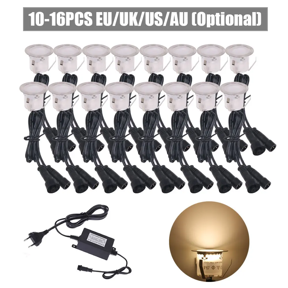 1-16Pcs 12V Led Dekverlichting IP67 Waterdicht Landschap Dek Verlichting Verzonken Ondergrondse Lamp Tuin Pathway Trappen decoratie