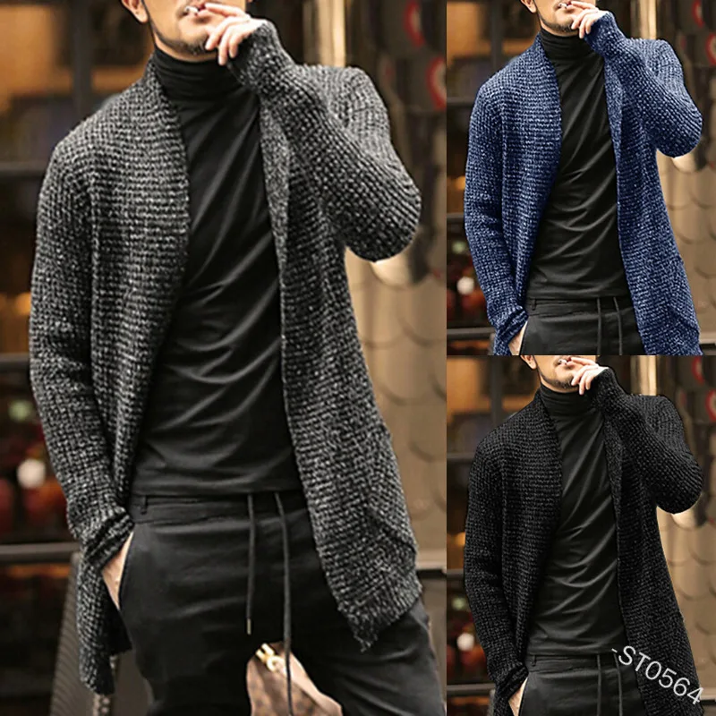 

Medium Length Men's Cardigan Knitting Wool Solid Thick Warm Autumn Winter Fit Comfortable Soft Casual Fashion Male Sweater