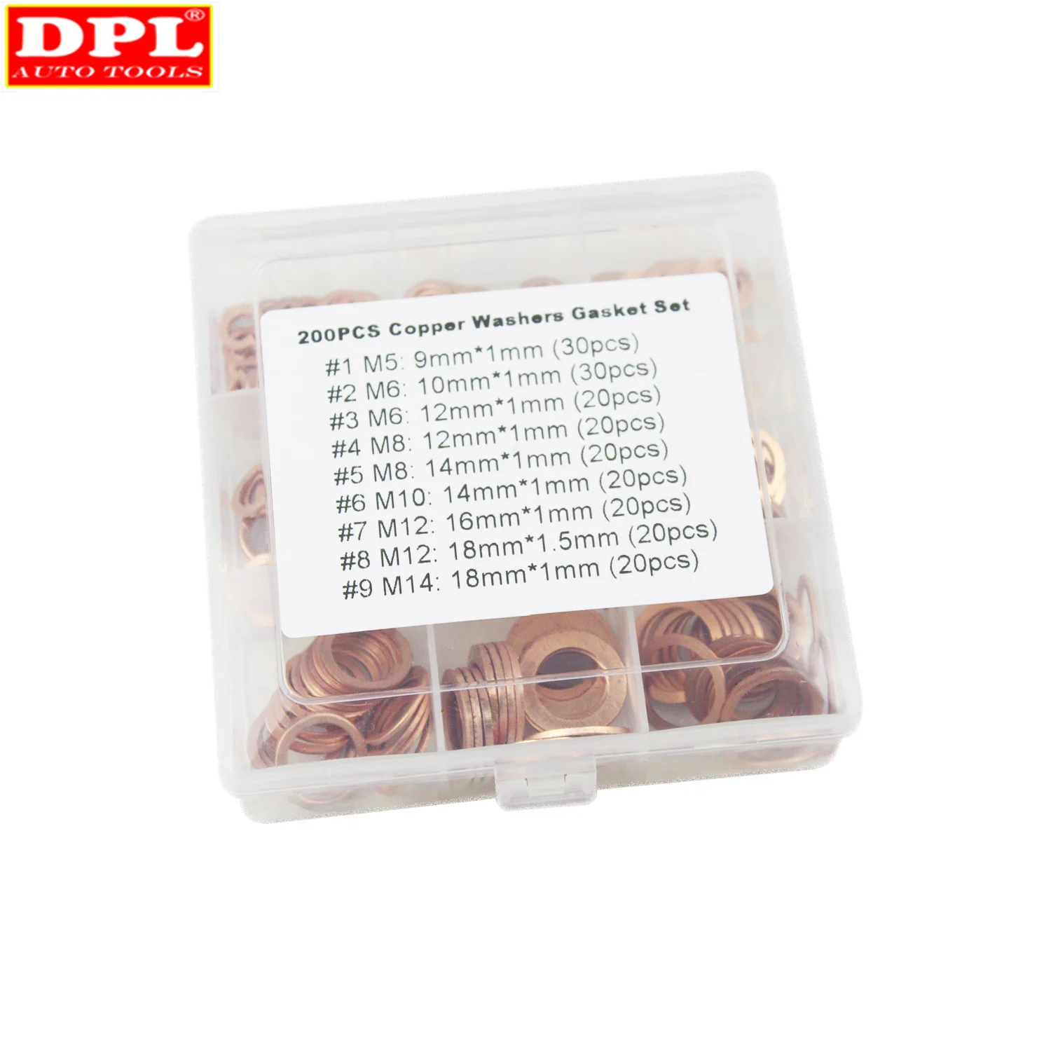 Kit d'assortiment de joints d'étanchéité en cuivre avec boîte M5/M6/M8/M10/M12/M14, 200 pièces, pour bouchons de vidange d'eau