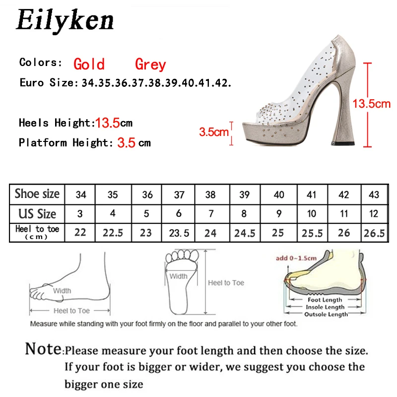 Eilyken New Design PVC Transparent Rhinestone Platform Women Pumps Fashion Peep Toes Cover High Heel Party Wedding Female Shoes