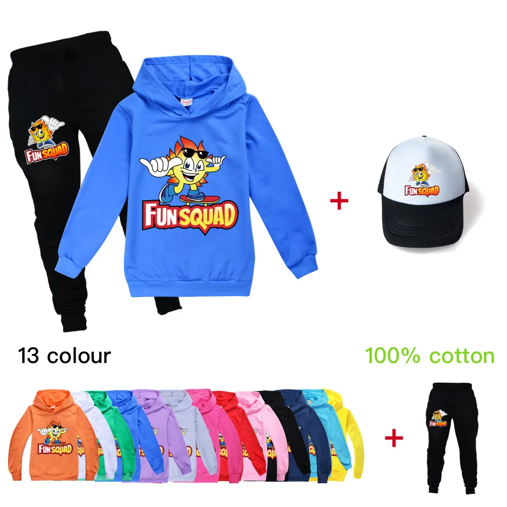 

2023 Kids Fun Squad Gaming Boys girl Clothes Hoodies Sweatshirt+Pants Suit Teens Kids Fall Clothes Children's Clothing Sets+cap