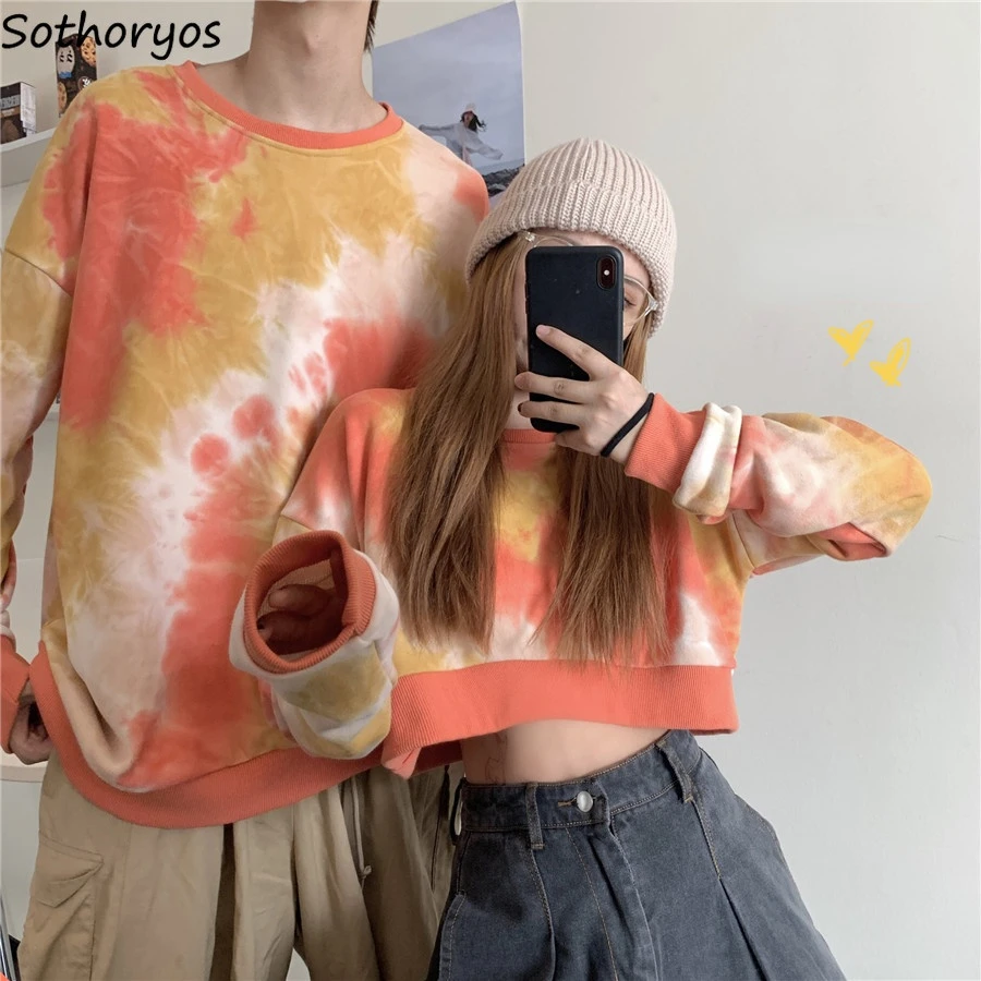 

Couples Sweatshirts Women PopularCrop Tops Hip Hop Ins Fashion Tie Dye O-neck Hoodie Simple Harajuku Colorful Personal Dance