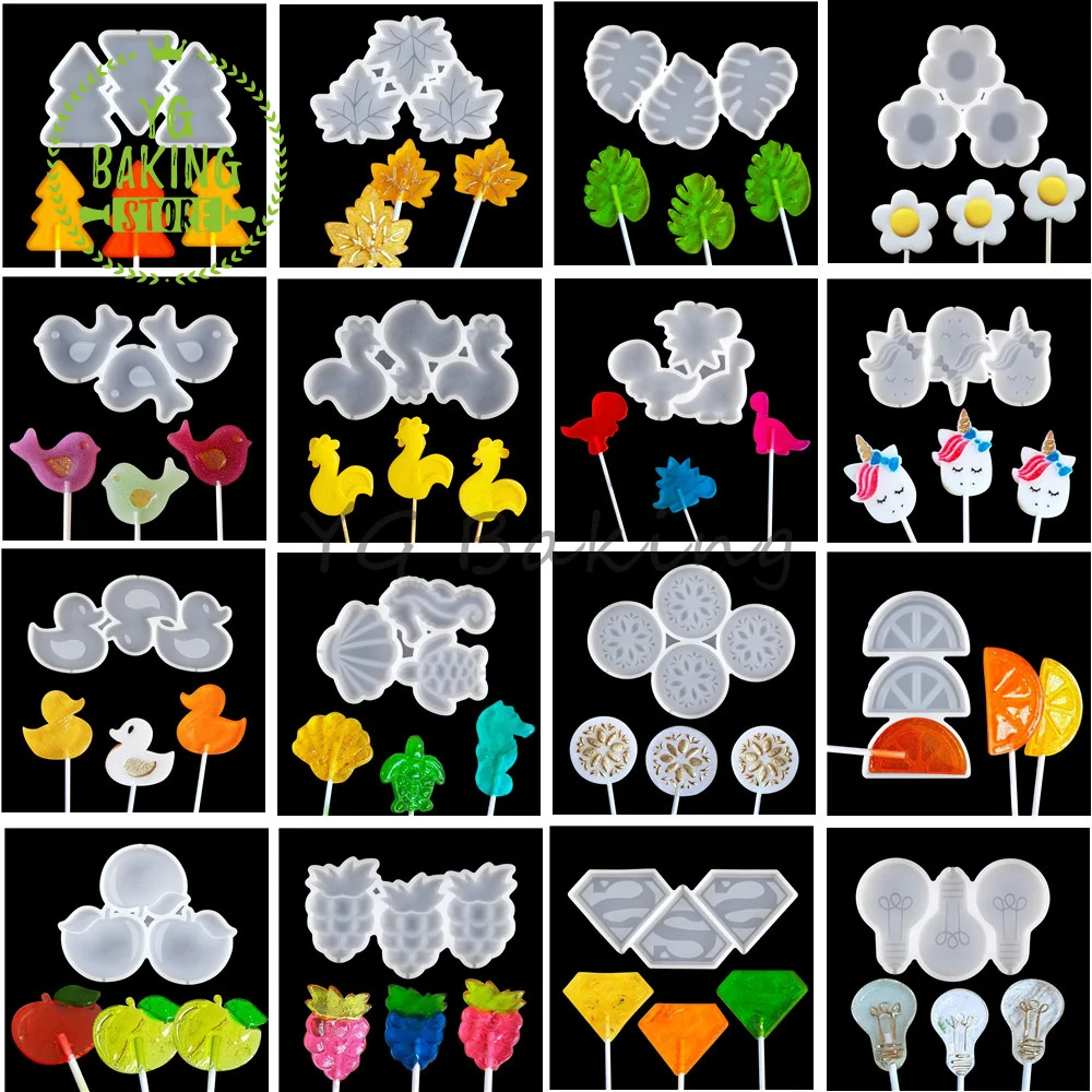 27 Styles Fruit/Unicorn/Flower/Leaf Silicone Resin Epoxy Lollipop Mold Diy Chocolate Candy Mould Cake Decorating Tools Bakeware