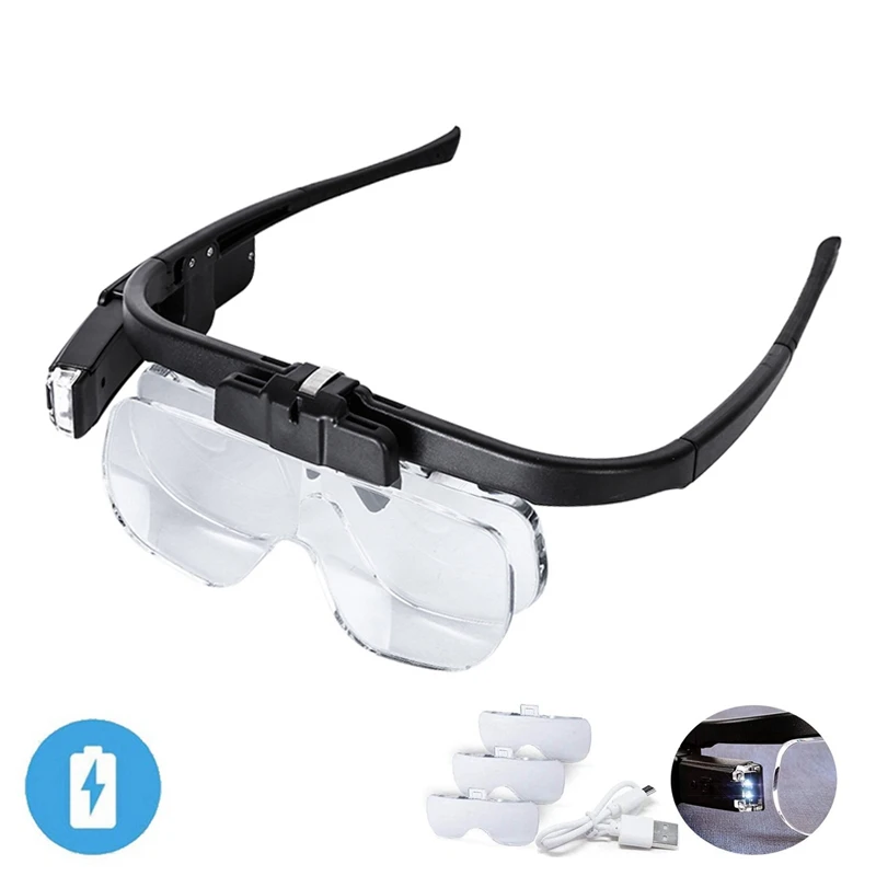 1.5X-4.5X Headband Rechargable Magnifier Binocular Eyewear Loupe Magnifying Glasses with LED for Repairing Tattoo Embroidery