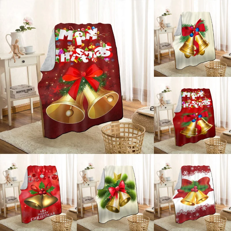 

Merry Christmas Bell Blanket On The Sofa/Bed/Car Portable 3D Blanket Party Accessories For Kid Home Textile Festive Decorative