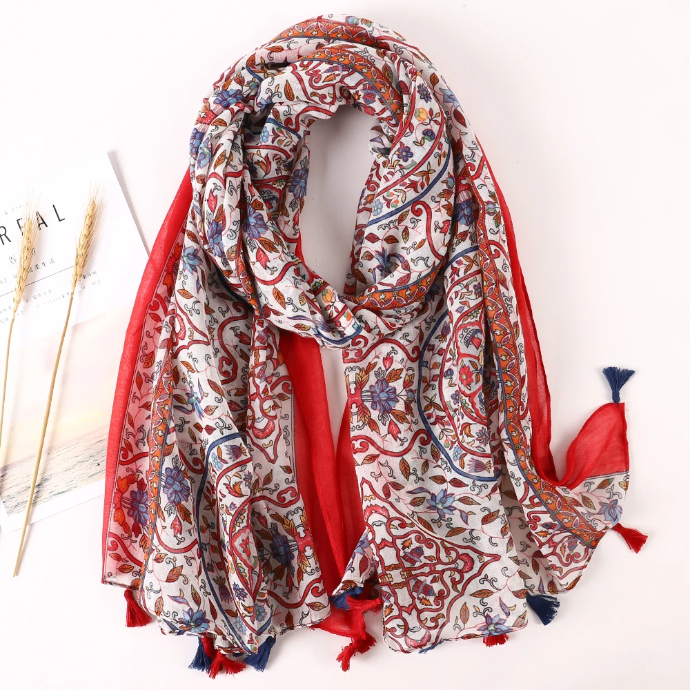 Luxury Brand 2021 Cotton Scarf Women Large Shawls Pashmina Muslim Hijab Foulard Design Print Lady Beach Stole Head Scarves Pareo