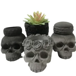 Various Skull Silicone Pot Molds 3D Cement Planter Concrete Ashtray Decor Resin Craft Mould Handmade Candle Making Tools