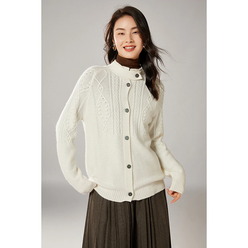 Women's Cardigan, Round Neck Elastic, Basic Explosive Style, Pure Wool Twisted Long-Sleeve Soft And Thick Knitted Sweater Coat