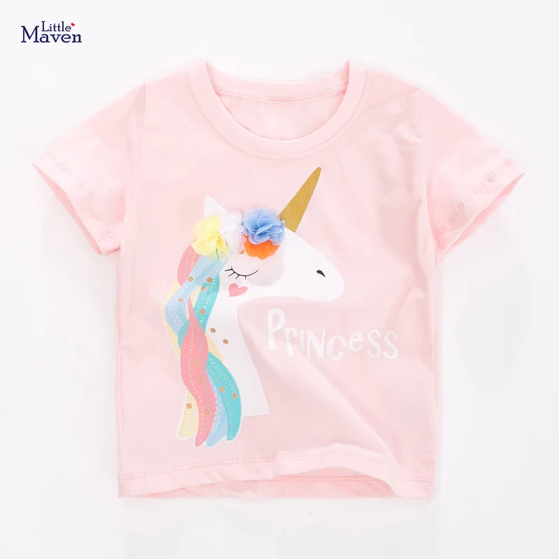 Little maven Baby Clothes for New Year 2024 Lovely Unicorn T-Shirt Cotton Casual Comfort and Soft Tops for Kids 2-7 year