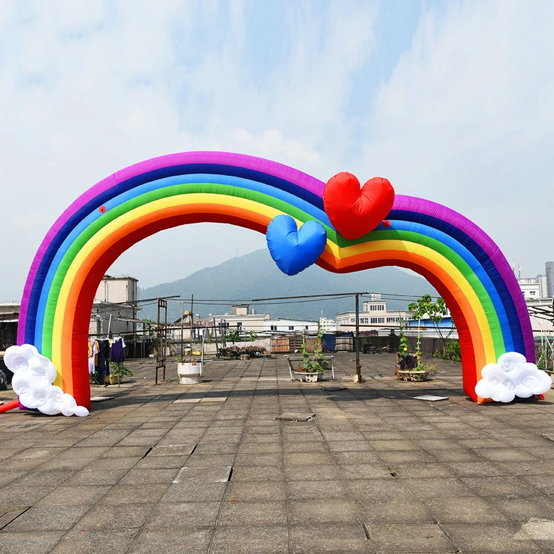 Customized giant inflatable rainbow arch inflatable wedding arch with hearts for party events decoration