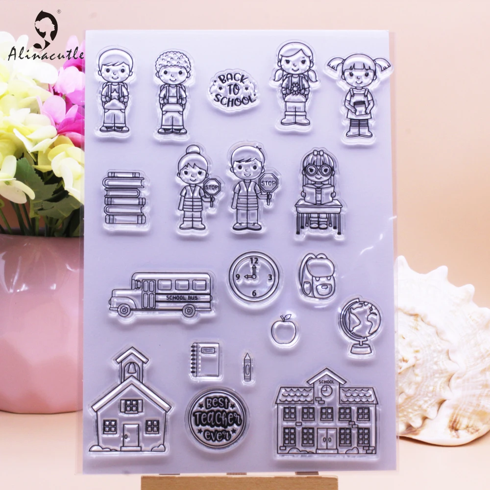 Alinacutle CLEAR STAMPS Students Back To School DIY Scrapbooking Card Album Paper Craft Rubber Transparent Silicon Clear Stamp