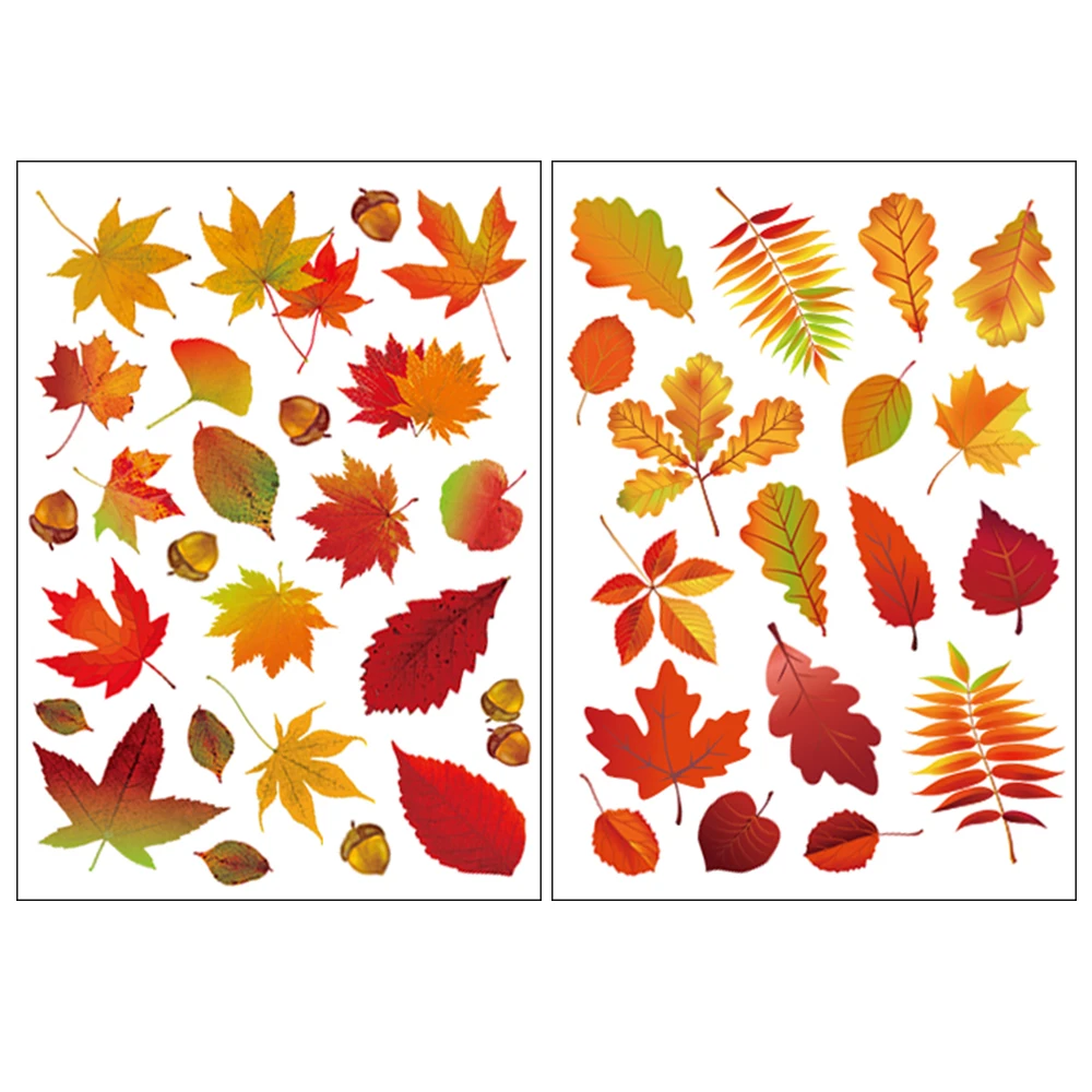 Window Wall Sticker DIY Home Decor Double Side Printing No Glue Autumn Maple Leaves Wall Art PVC Sticker Decals for Glass Door